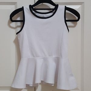 Girls Sleeveless White Peplum Top w/ Black Piping